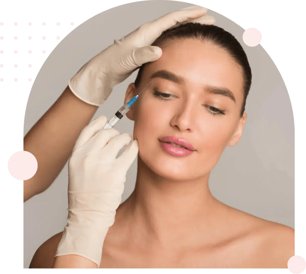 Woman receiving cosmetic facial injection